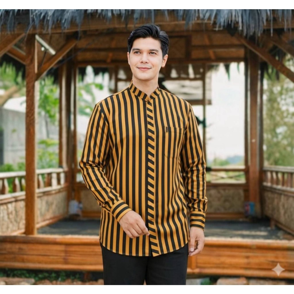 Kemeja Lurik Baju Tradisional Baju Adat Jawa Kemeja Batik Pria Lengan Panjang Motif Lurik Surjan Kem