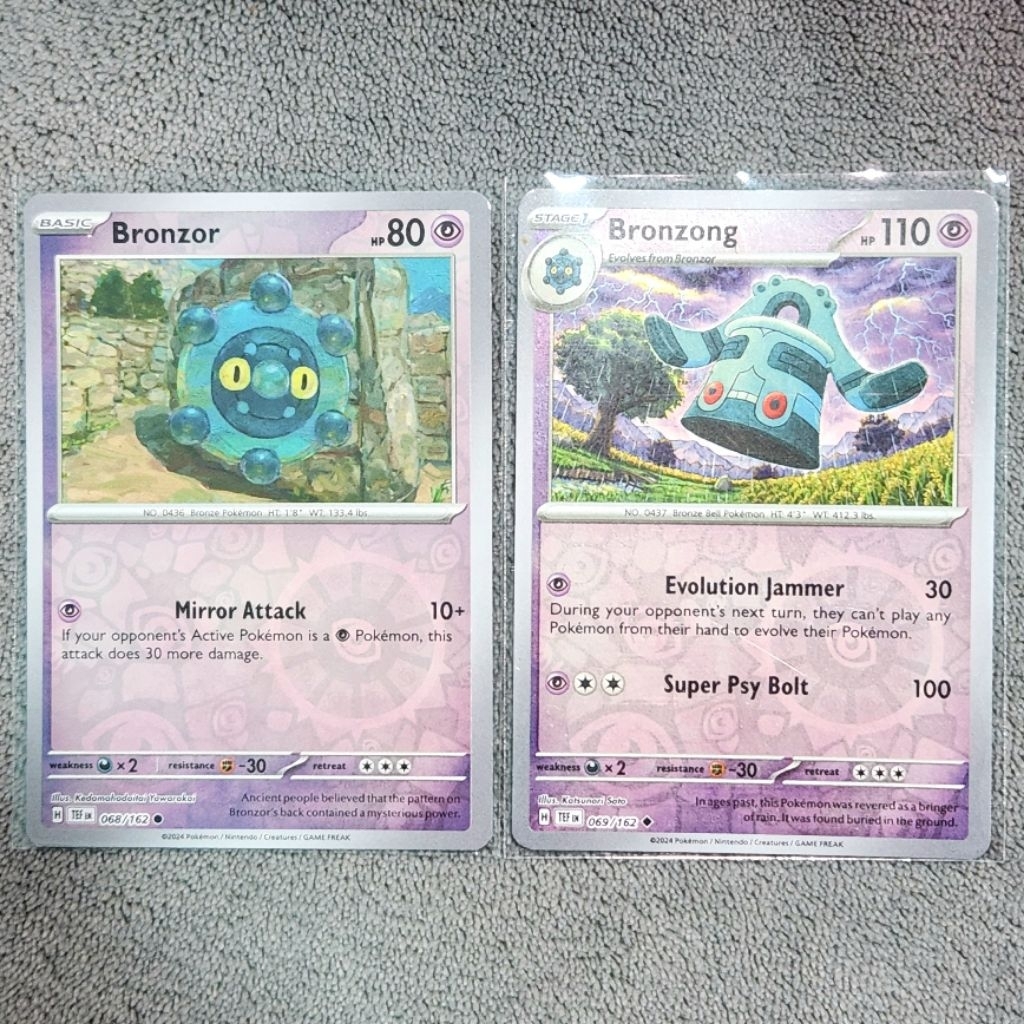 [2Kartu] Bronzor + Bronzong Pokemon Card EN [Reverse Holo] - Original TCG TEF en Kartu English / Ing