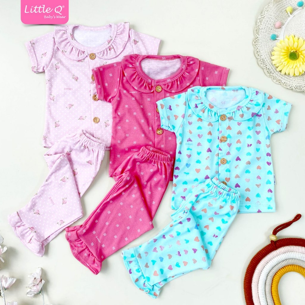 SETELAN ANAK PEREMPUAN KANCING MOTIF CELANA PANJANG (XL-XXL) MERK LITTLE Q