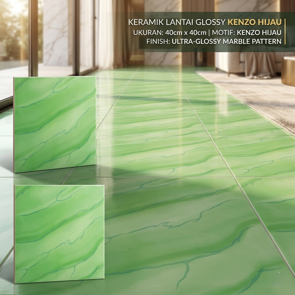 TB DESANGKE - KERAMIK LANTAI GLOSSY UKURAN 40x40 motif KENZO HIJAU