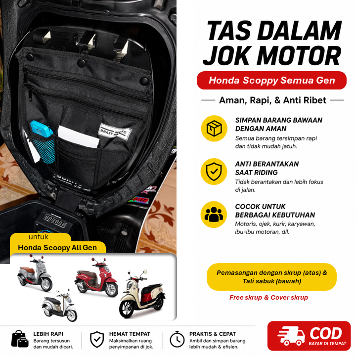 braitmoto Tas Bagasi Kantong Jok Motor Honda Scoopy