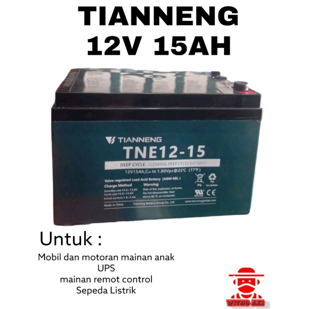 Aki Sepeda Listrik 6DZM12 12v 15ah MF Kering Battery Tianneng