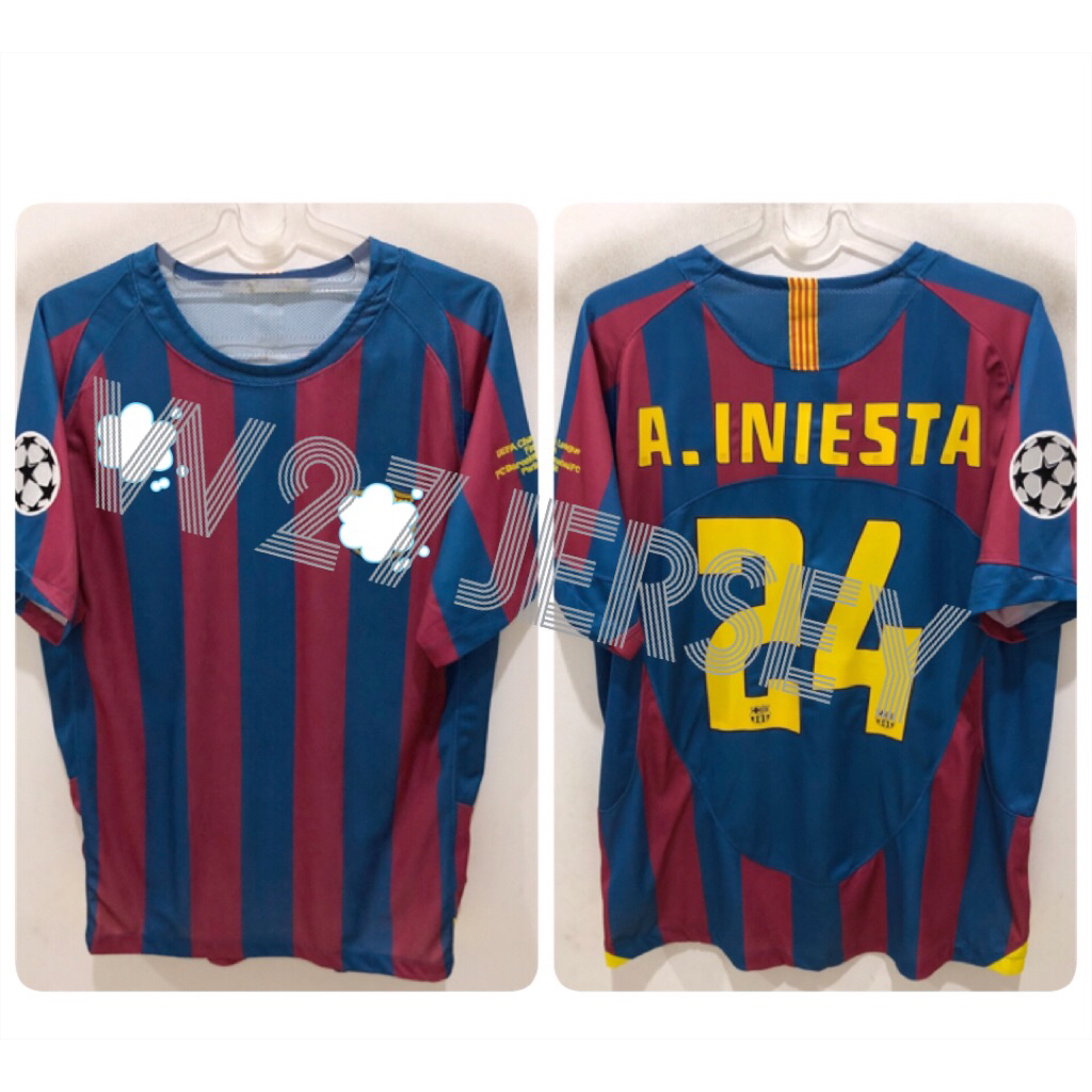 JERSEY RETRO - BARCELONA FINAL PARIS 2006 name player Iniesta + Patch UCL