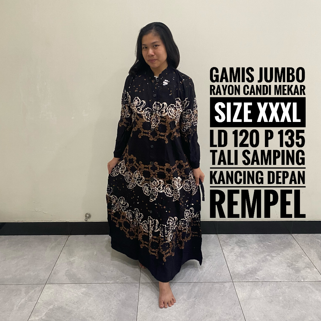 Gamis Wanita Jumbo Rayon Original Candi Mekar Simpel Elegan Busui Friendly Resleting Depan Twil Tuwi