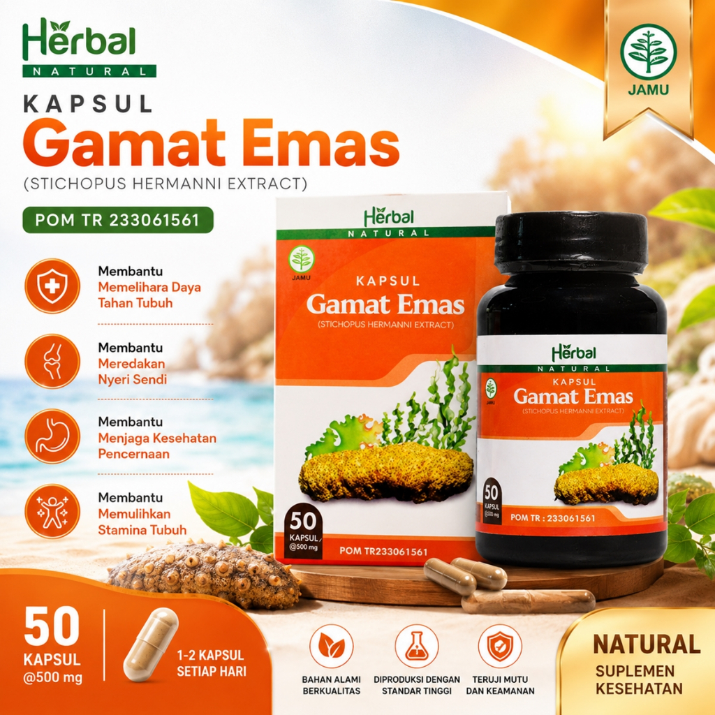 Kapsul Gamat Emas Asli 100% Original Ekstrak Gamat Teripang Emas