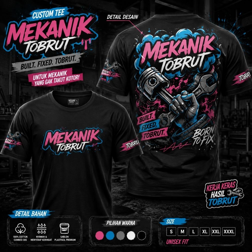 Baju Kaos  Custom Desain Bengkel Bisa Request Nama Logo Bengkel Sendiri Kaos Mekanik Muda