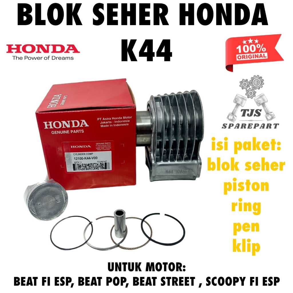 BLOK SEHER K44 Honda Beat Esp Scoopy Vario 11O Piston Kit Standar Ori Asli Original AHM HGP Cilinder
