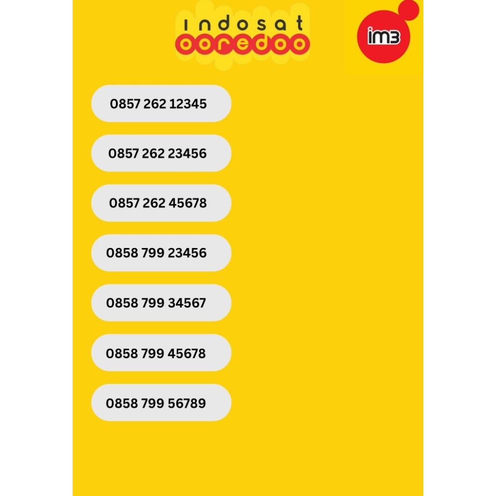 Nomor cantik indosat im3 12 digit Urut (DIY JATENG JATIM BALI NUSRA)