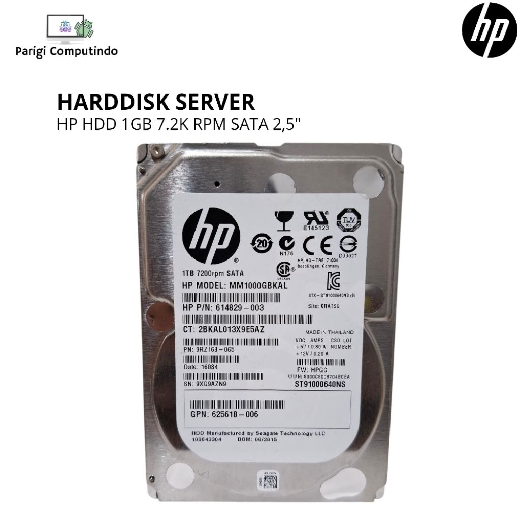 Hardisk HP 1TB 7.2K Rpm SATA 2.5” Hot Plug MM1000GBKAL HDD 100% Sentinel Bekas