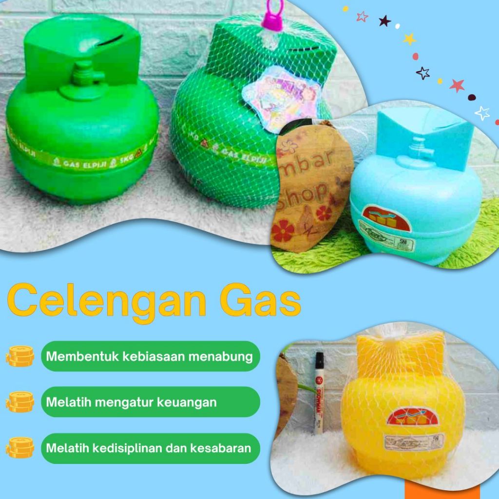 OTI9956T Celengan Tabung Gas Tabungan Anak Celengan Anak Bentuk Tabung Gas LPG MELON HIJAU
