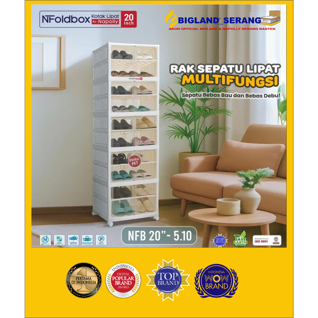Rak Sepatu Lipat / Lemari Tas / Rak Buku Napolly NFB 20" Pintu Transparan - NAPOLLY SERANG