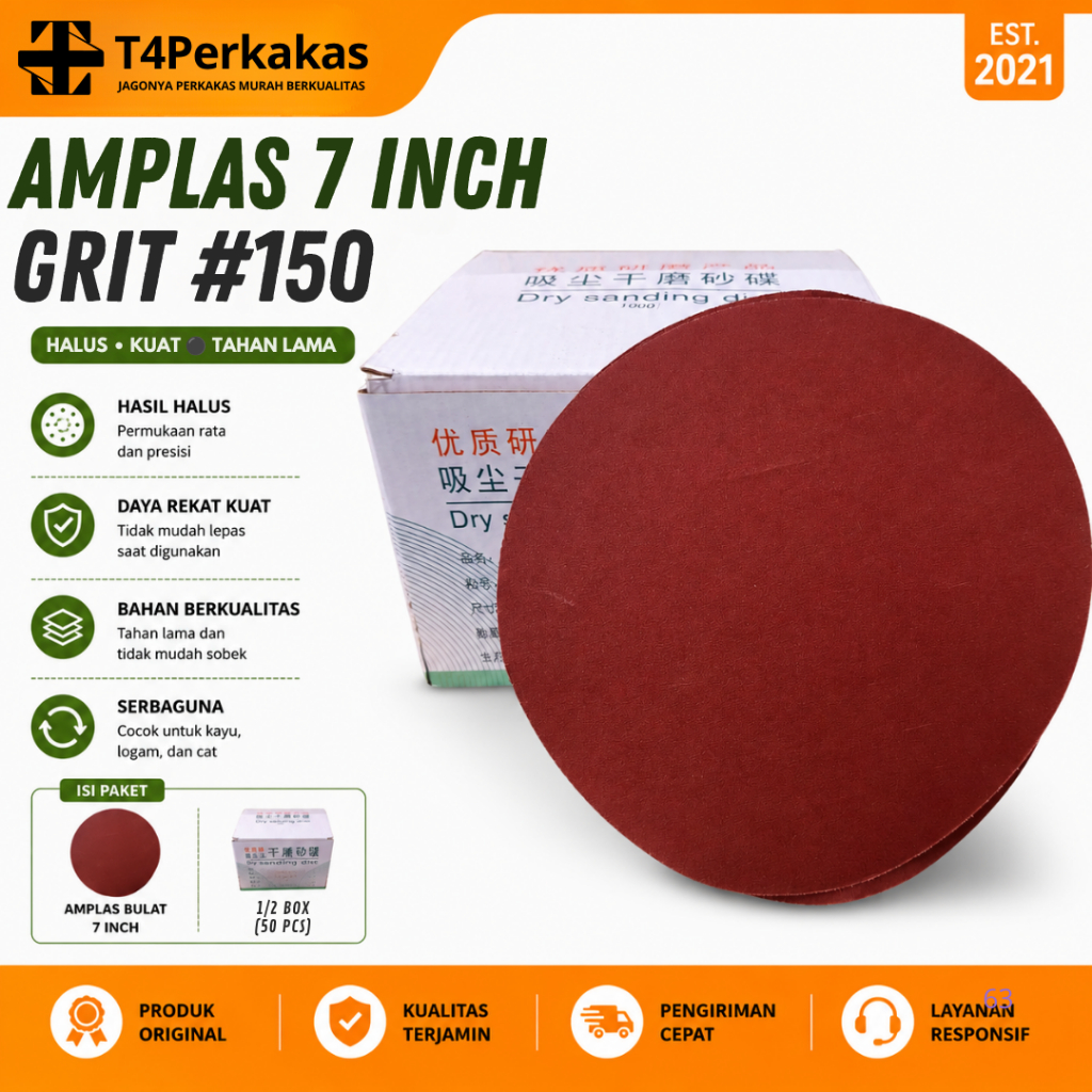 Amplas Bulat 7 Inch 1 Box Amplas tempel Velcro Lubang