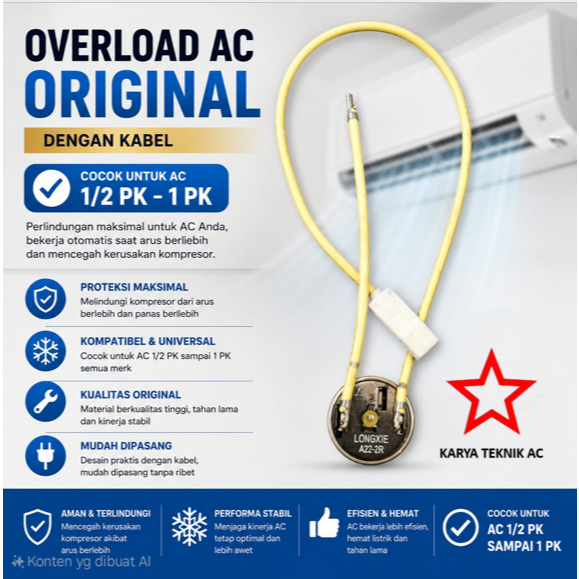 OVERLOAD AC ORIGINAL BERIKUT KABEL BUAT AC 1/2 SD 1 PK (KABEL KUNING)