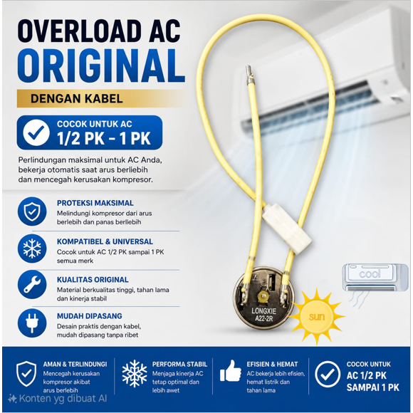 OVERLOAD AC ORIGINAL BERIKUT KABEL BUAT AC 1/2 SD 1 PK (KABEL KUNING)