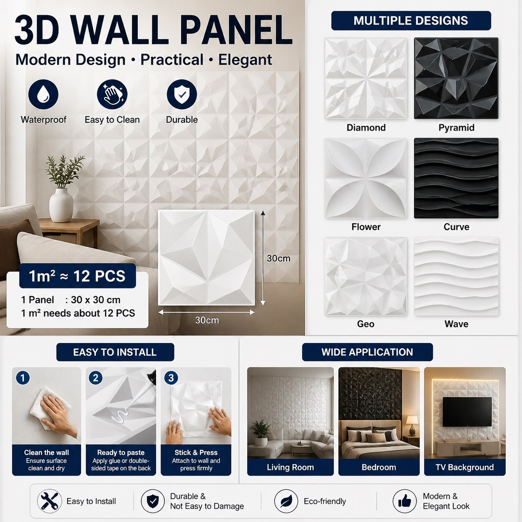 Wall Panel 3D PVC Wallpaper Dinding Wallpanel /Wall Panel 3D PVCWallpaper Home Ornamen Bisa Dibersih