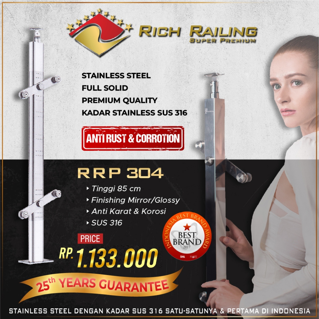 [Rich Railing] Railing tangga stainless 316 tiang kaca RRP 304 railing anti karat