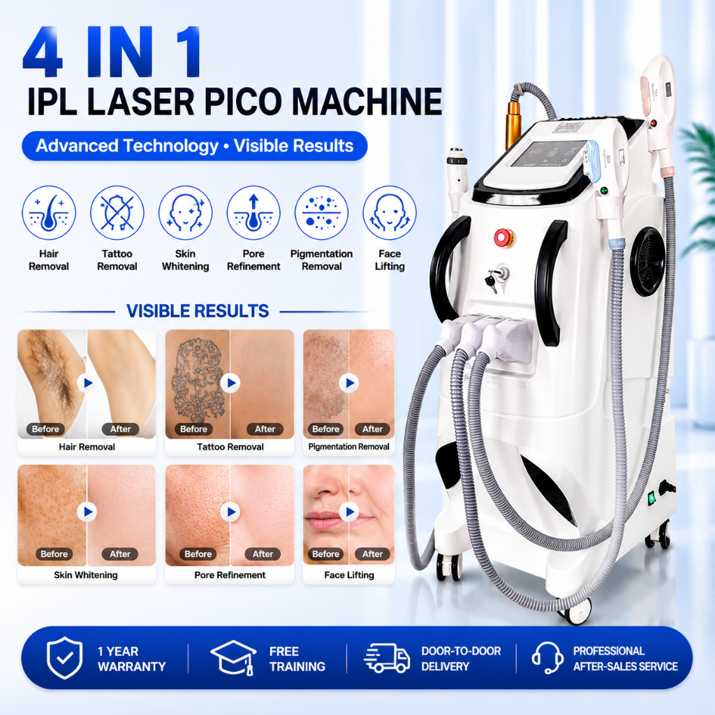 Ready stok laser picosecond 4in1 pico laser+IPL laser Hair Removal machine Laser menghilangkan Tatto