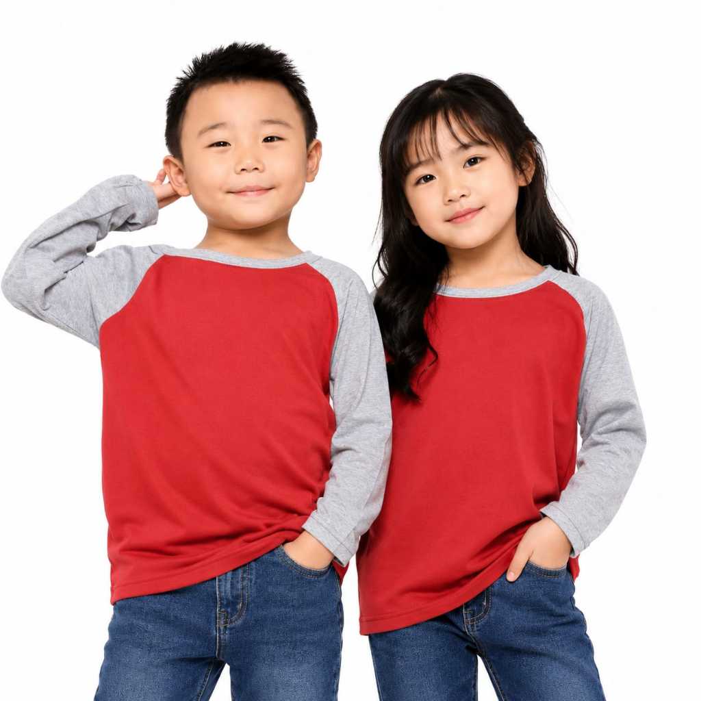 kaos raglan anak  MERAH - raglan polos - kaos remaja - raglan anak ABG