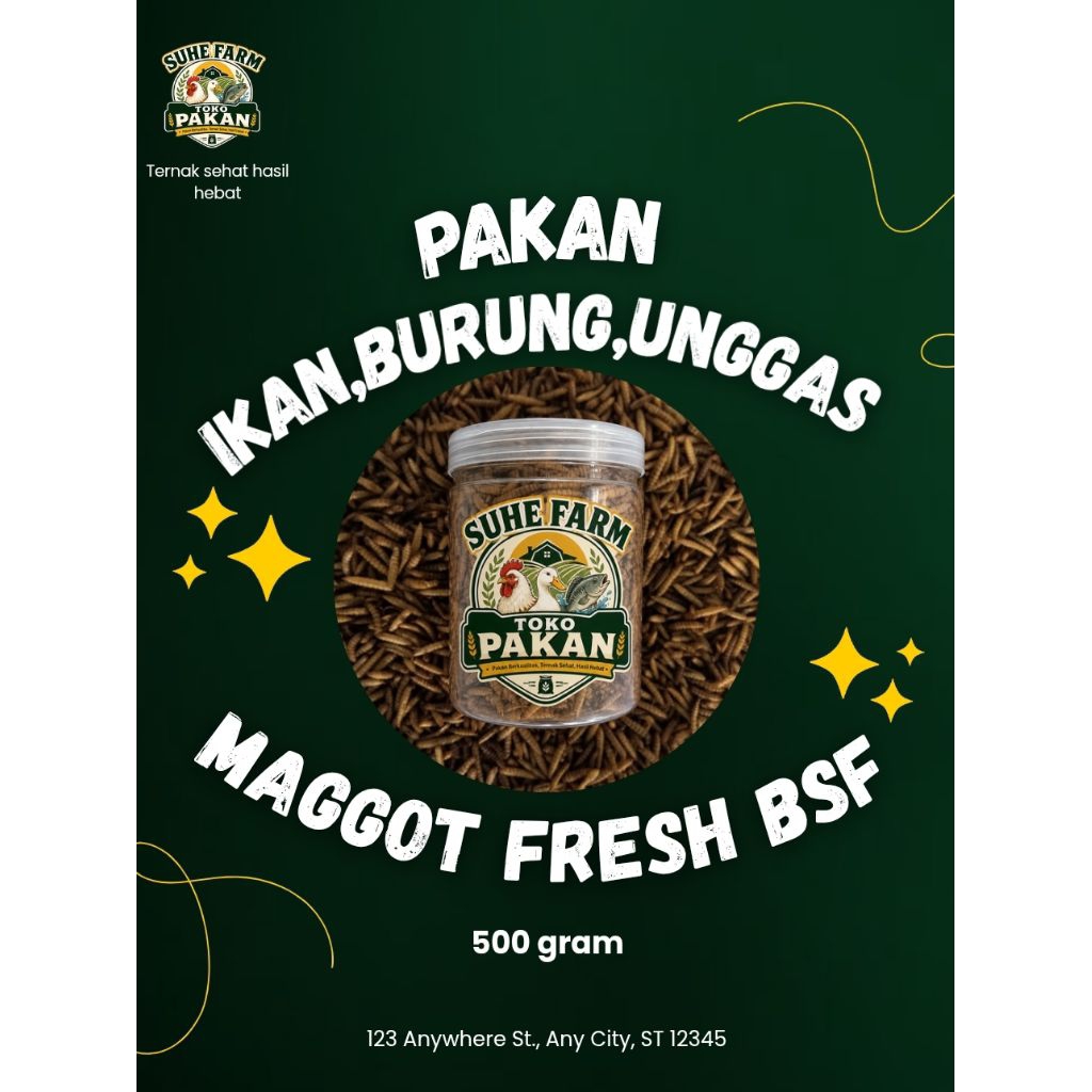 Pakan ikan cana ,piranha maggot fresh 500gr