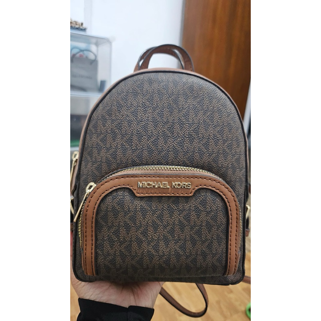 Tas MICHAEL KORS MK MONOGRAM BROWN CAMEL MINI BACKPACK 100% ORIGINAL BISA DIJADIIN SELEMPANG JUGA