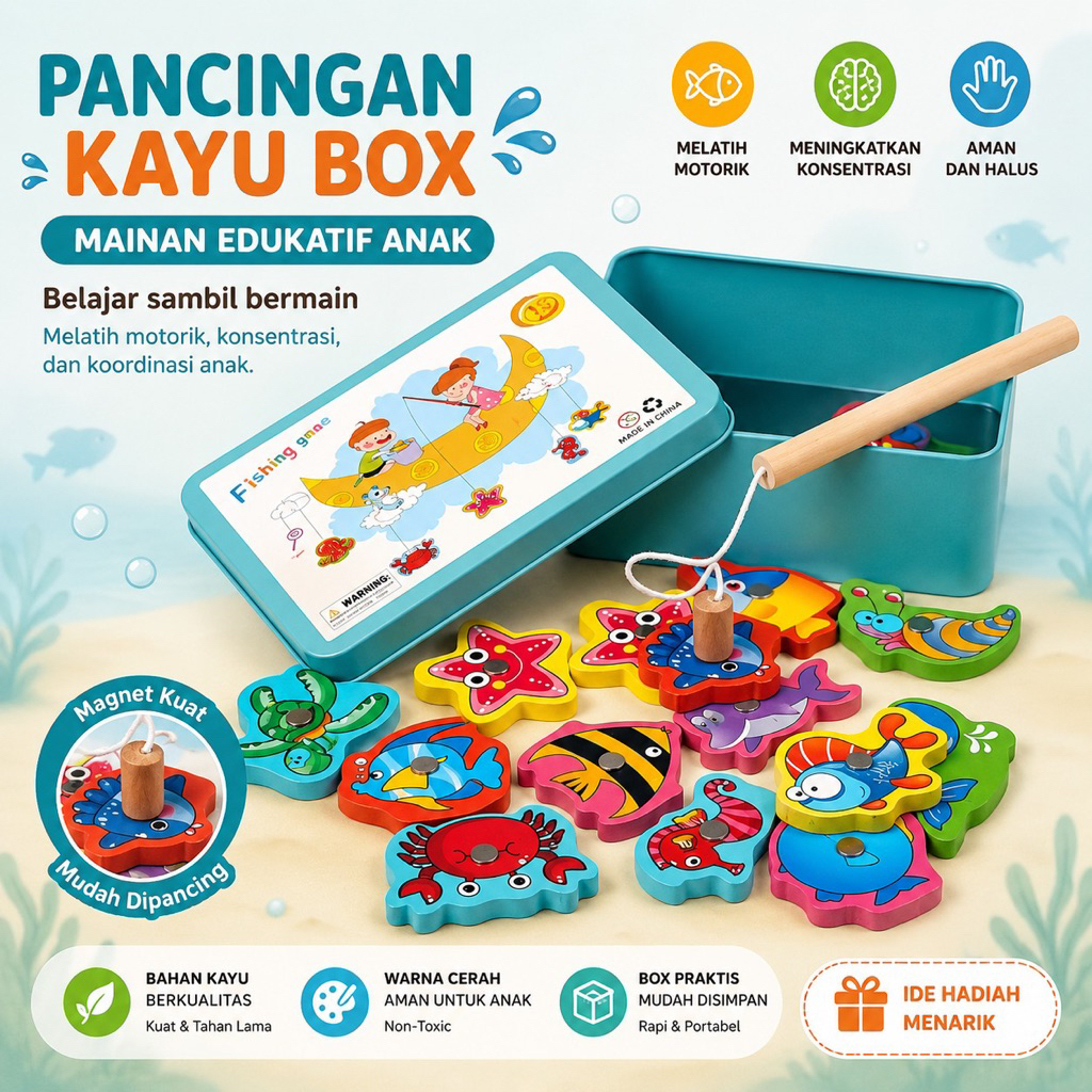 Mainan Kayu Magnet Memancing Ikan Fishing Game / Game Fishing / Pancing Ikan Magnet