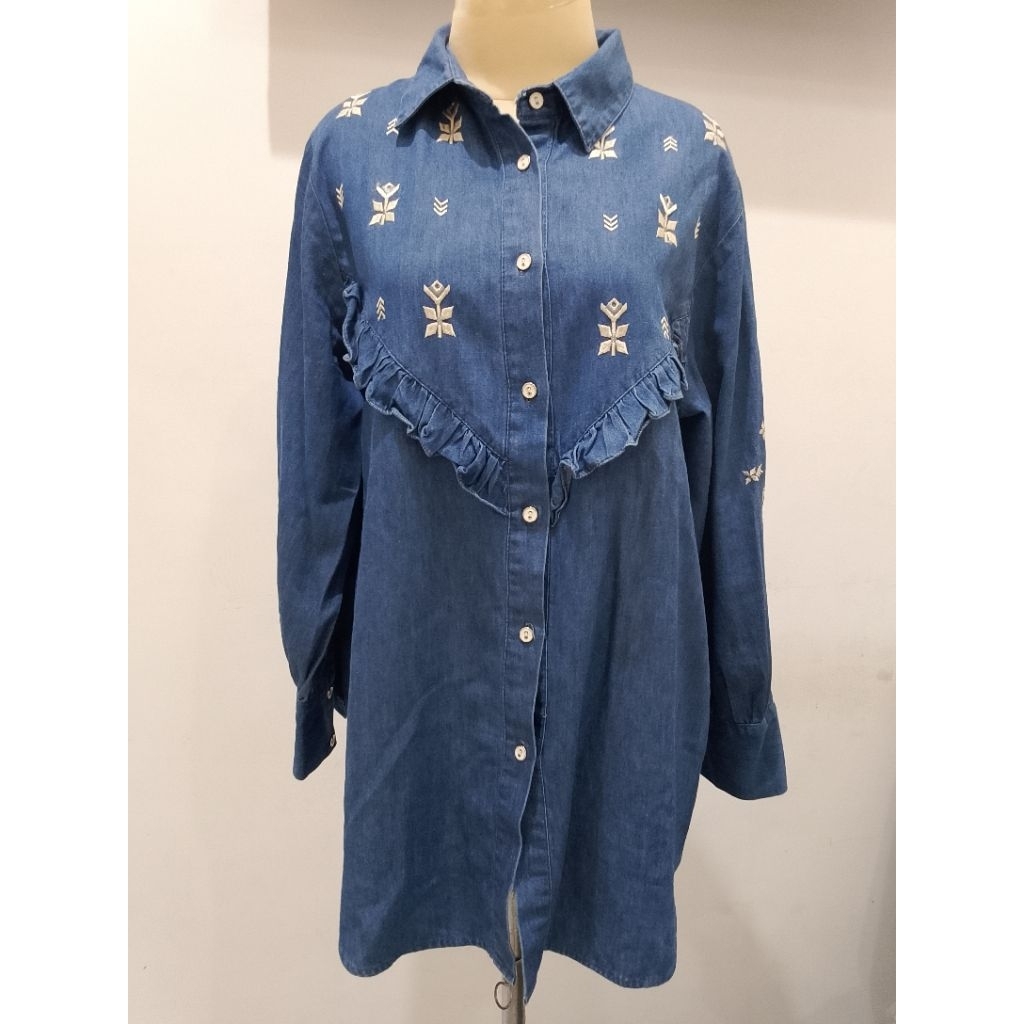 ALEZA  blouse denim full bordir