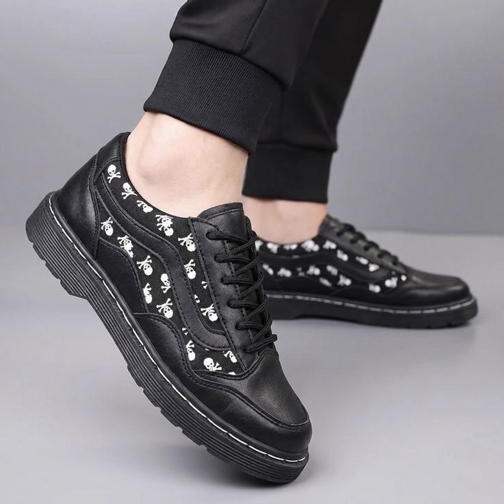 SKULL Sepatu Oxford Low Boots Docmart Casual Kerja Pria Punk Skena