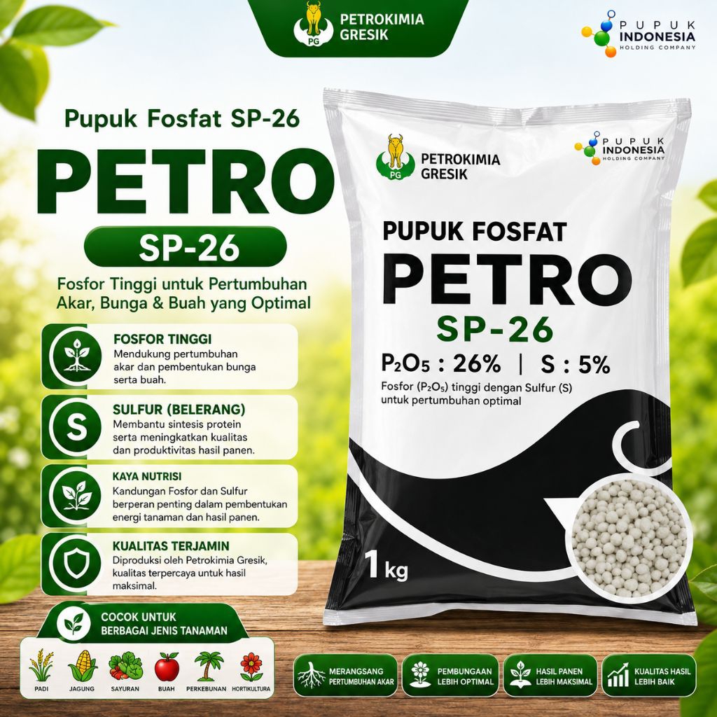 Pupuk Petro SP-26 1Kg Petrokimia Gresik Original | Pupuk Fosfat Tinggi untuk Akar, Bunga dan Buah | 
