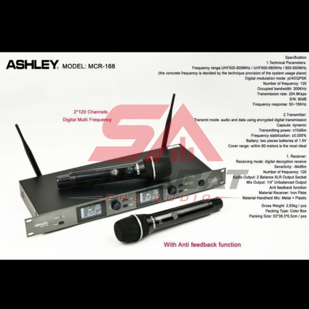 MIC ASHLEY MCR 168 MIC WIRELESS ASHLEY MCR168 MCR-168 ORIGINAL ANTI FEEDBACK