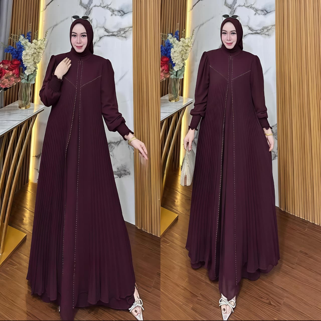 GAMIS A-LINE TERBARU BAHAN MODEL JATUH MEWAH BAJU WANITA DEWASA KEKINIAN PREMIUM MOTIF SWAROSKI SIMP