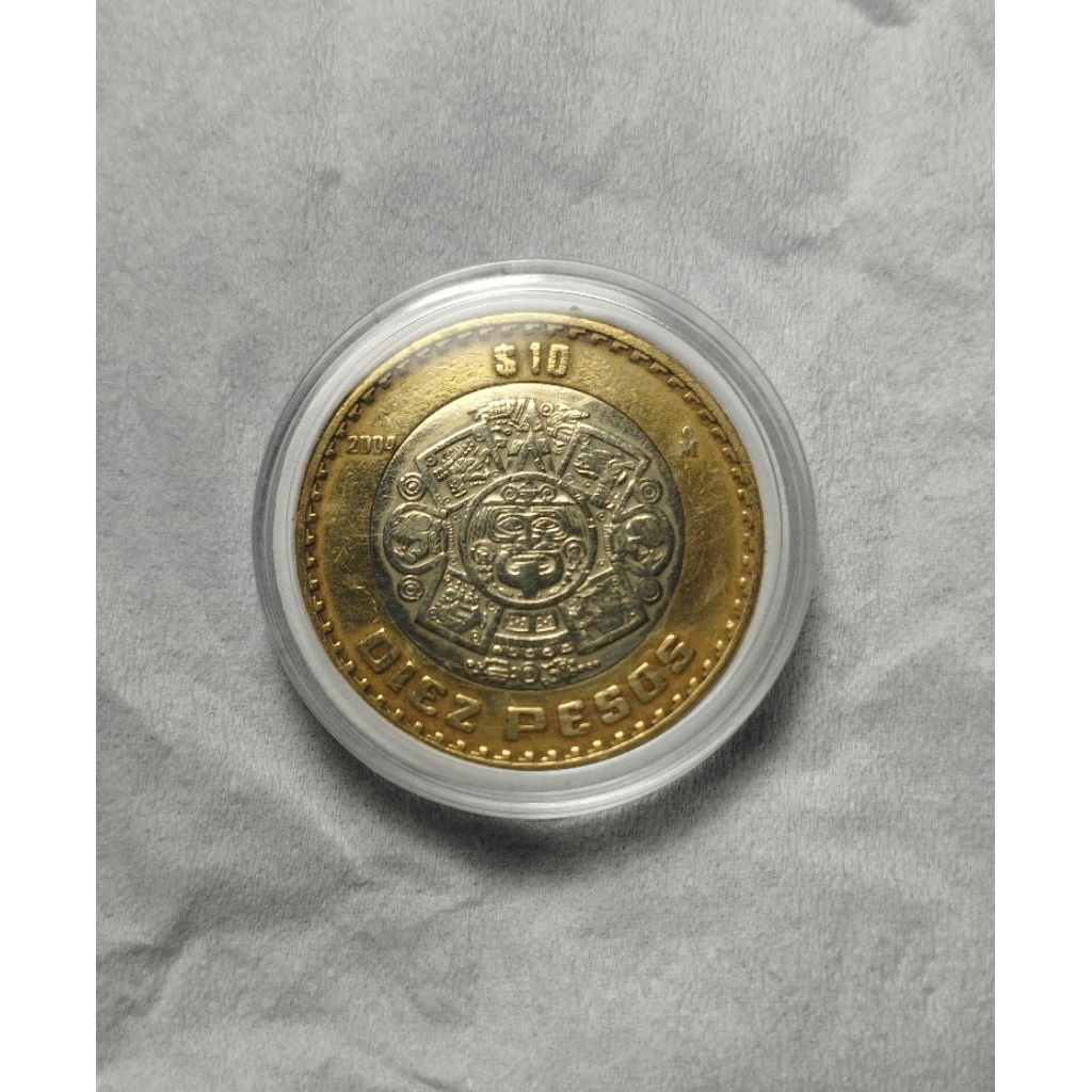 KOIN 10 PESO MEKSIKO BATU MATAHARI AZTEC