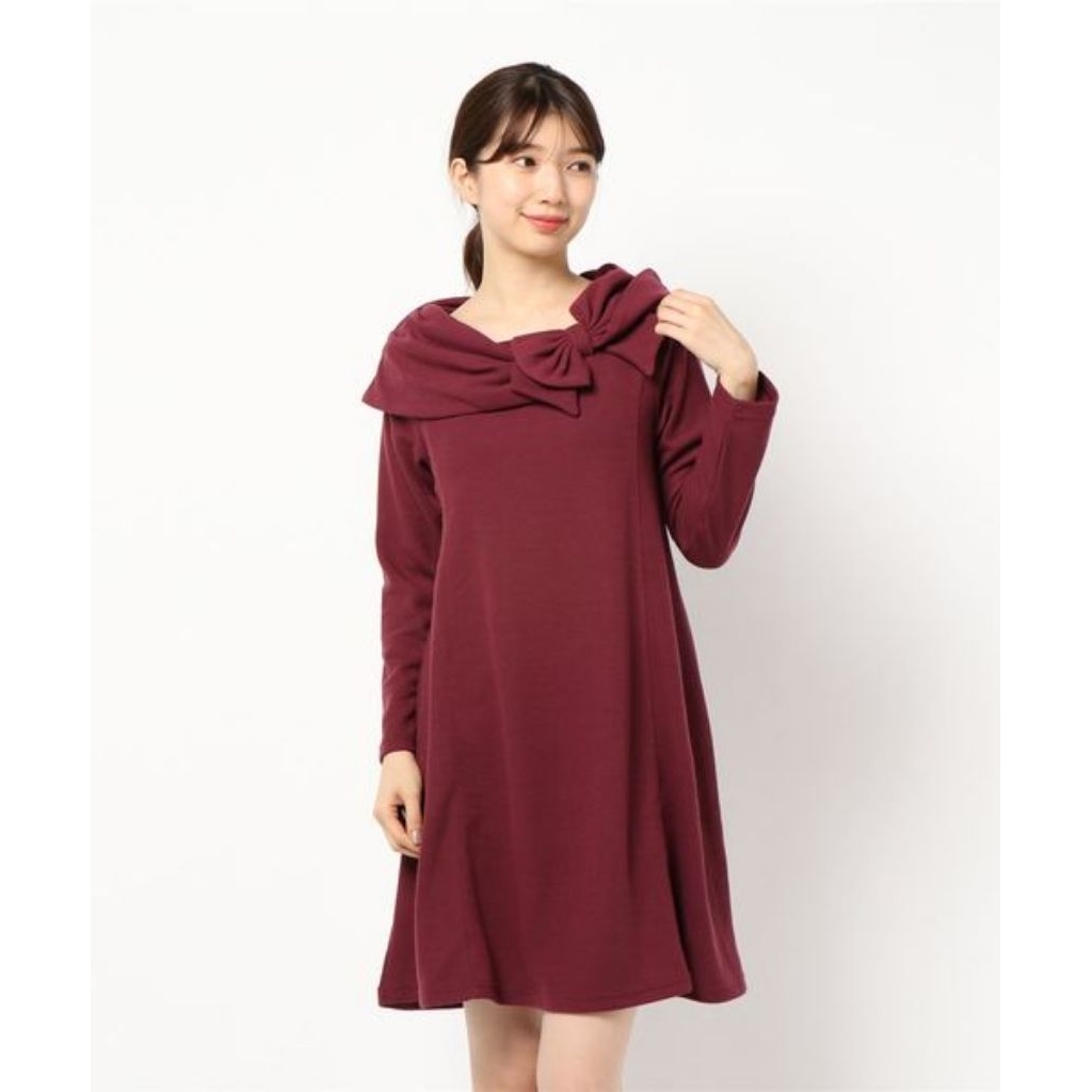 Axes Femme Kawaii Burgundy Tunic Dress With Bow Collar Unique Off Shoulders