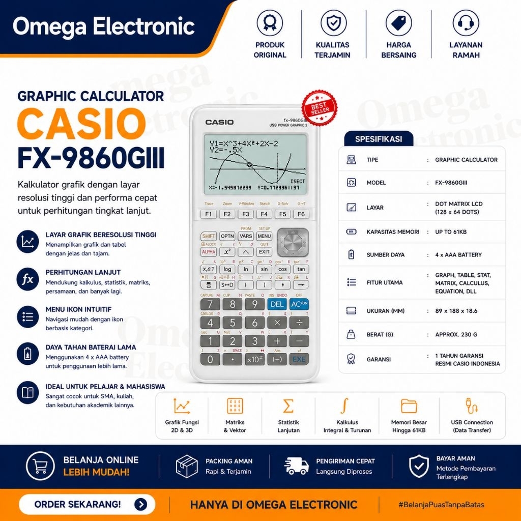 Casio FX 9860 Glll - Kalkulator Graphic Kuliah FX-9860GIlI
