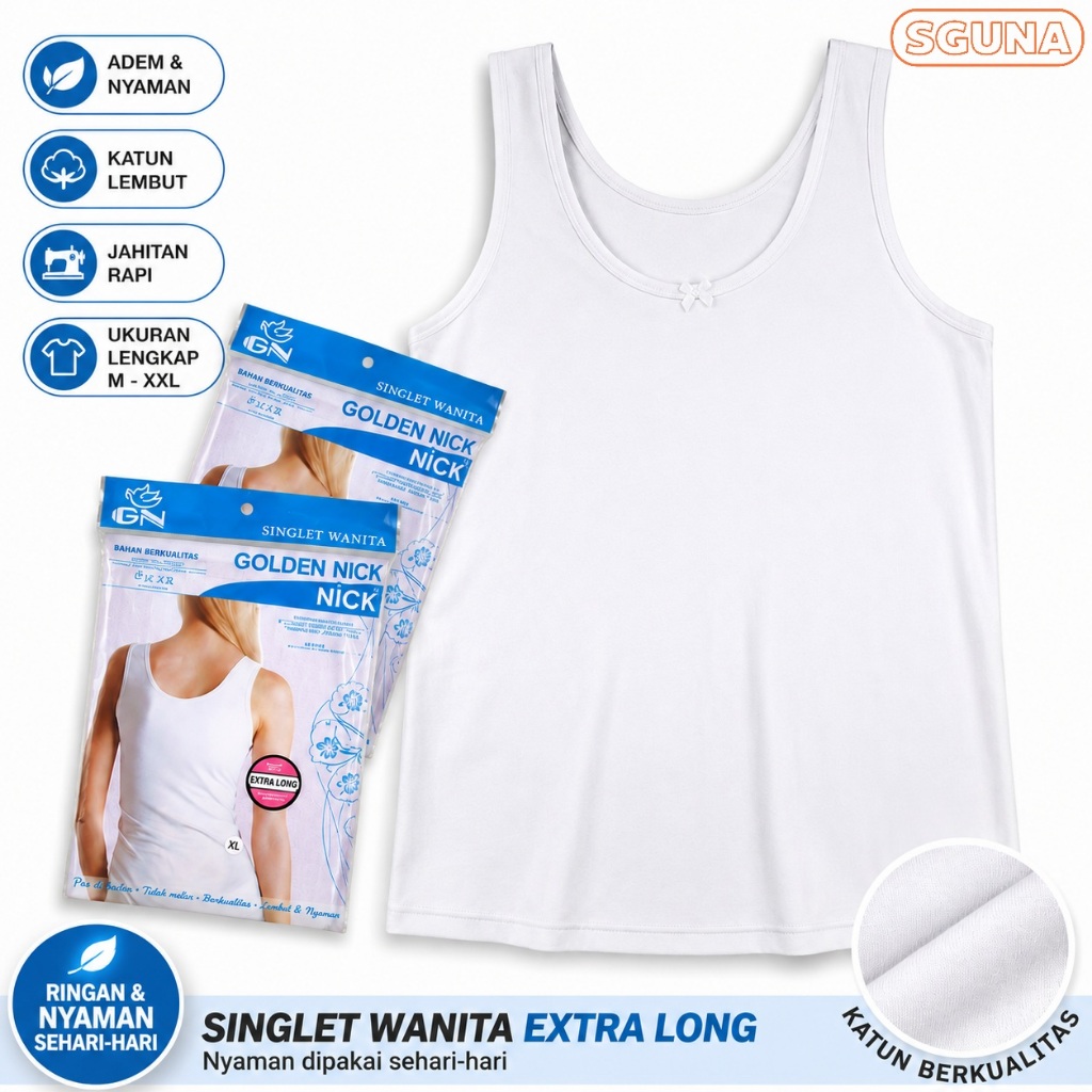[ 3 PCS ] Singlet Wanita Golden Nick Putih Dewasa, Kaos Dalam Remaja Perempuan Goldennick GN 048