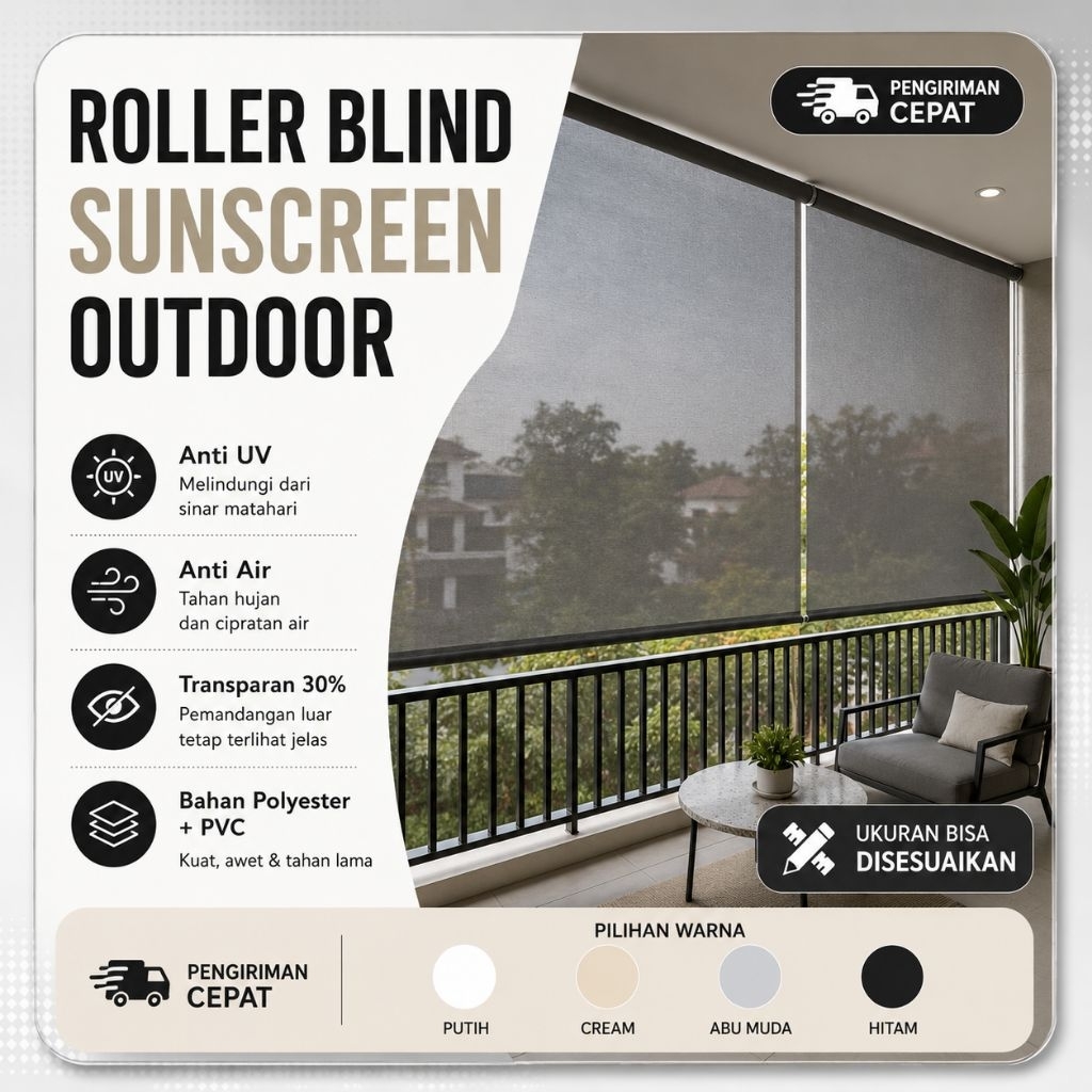 Roller Blinds Outdoor Sunscreen Non-Headrail--Tirai Jendela Custom