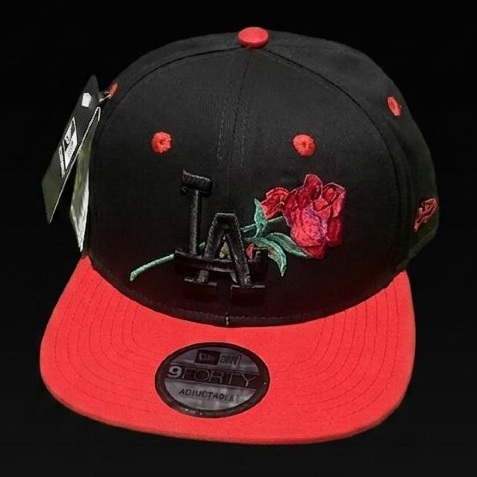 TOPI PRIA WANITA TRENDY /TOPI BASEBALL MLB LA ROSE ORIGINAL BLACK RED CAPS / TOPI FULL SET LENGKAP D