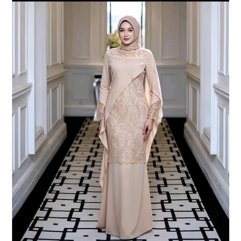 Gamis duyung brokat mewah model malaysia baju lebaran muslimah terbaru warna marun coklat susu mocca