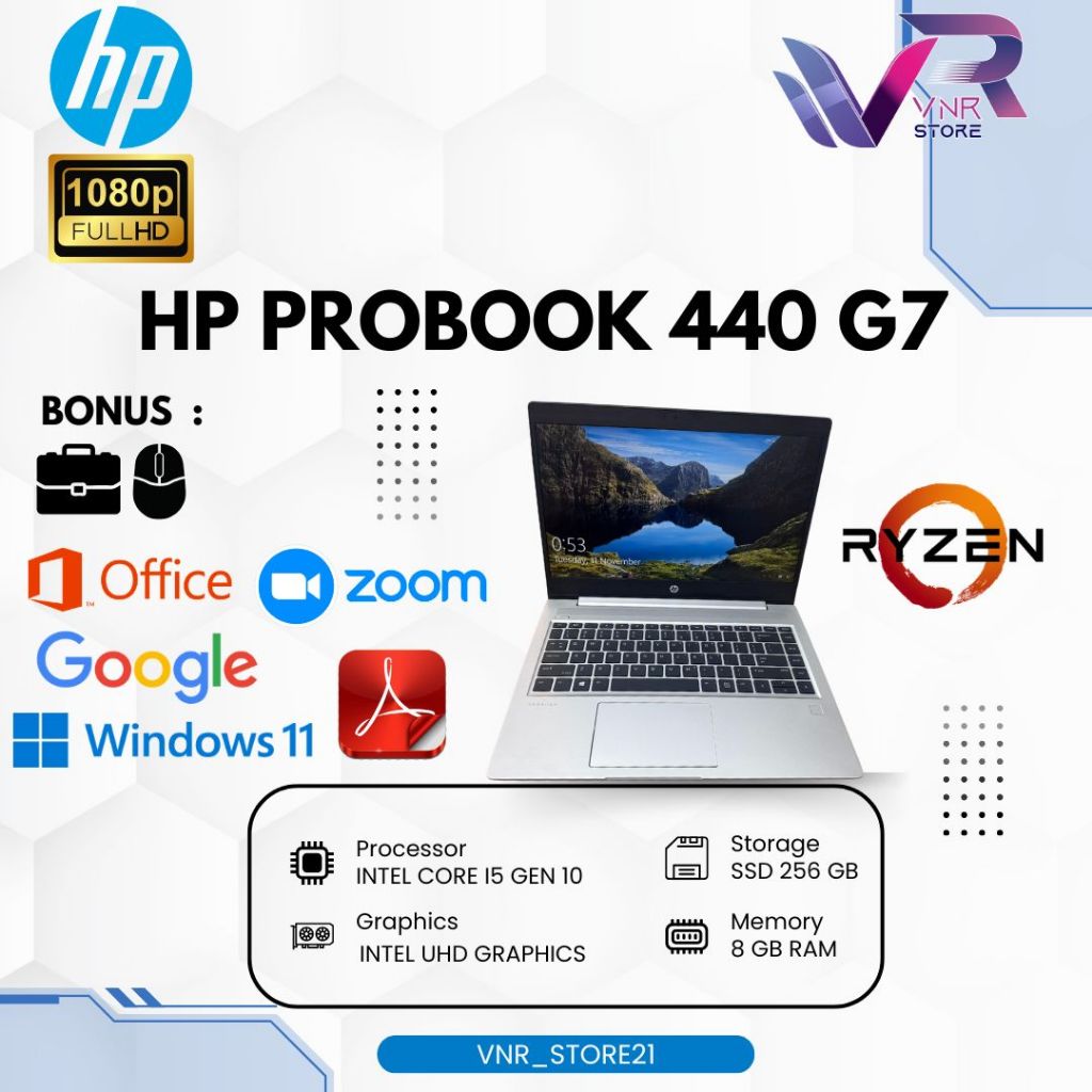 LAPTOP SEKEN PREMIUM HARGA MURAH HP PROBOOK 440 G7 INTEL CORE I5 GEN 10 RAM 16 GB SSD 256 GB FHD KEY