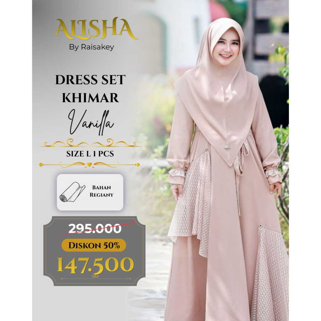 SALE READY STOCK Alisha dress by raisa hijab gamis set khimar bahan regiany CUCI GUDANG