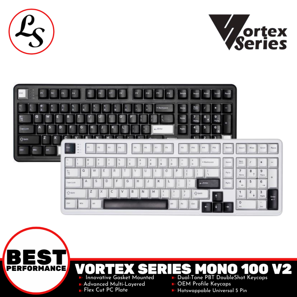 VORTEXSERIES GAMING KEYBOARD Vortex Mono Series 100 V2 Gasket Mount Hotswappable 5 Pin Universal