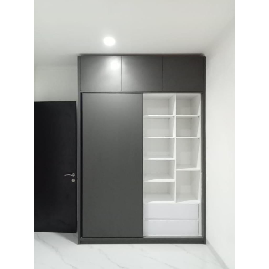 Lemari pakaian minimalis sliding 2 pintu wardrobe minimalis modern custom