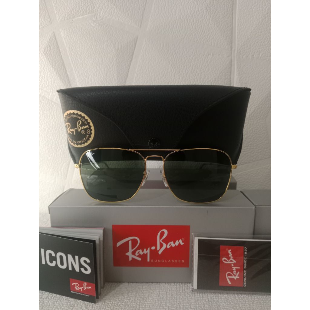 Kacamata Rayban Caravan RB3136 Gold Gren Original