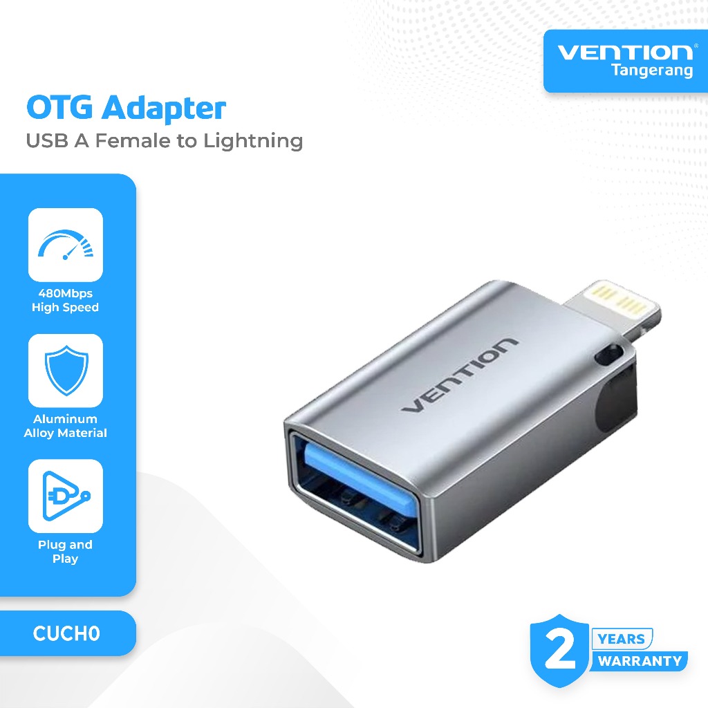 Vention Adapter OTG USB A Female to Lightning Male 480Mbps High Speed Gray Aluminum Alloy Type - CUC
