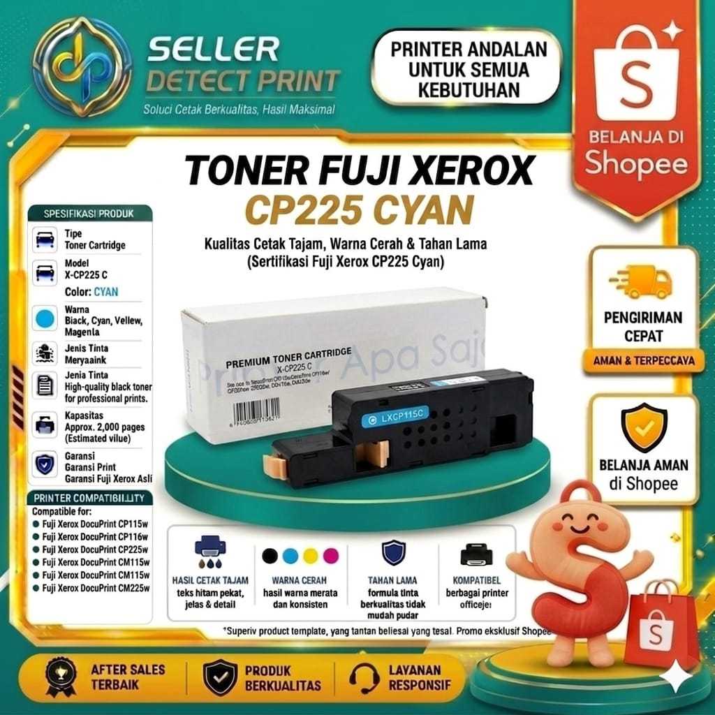 Catridge Toner Fuji Xerox CP115W CP225 Cyan Printer Fuji Xerox CP115W, CP225W, CM225FW, CM115W, CP11