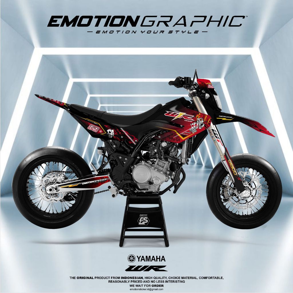 DECAL STIKER WR 155 FULLBODY SUPERMOTO HITAM MERAH MIX GOLD CHROME