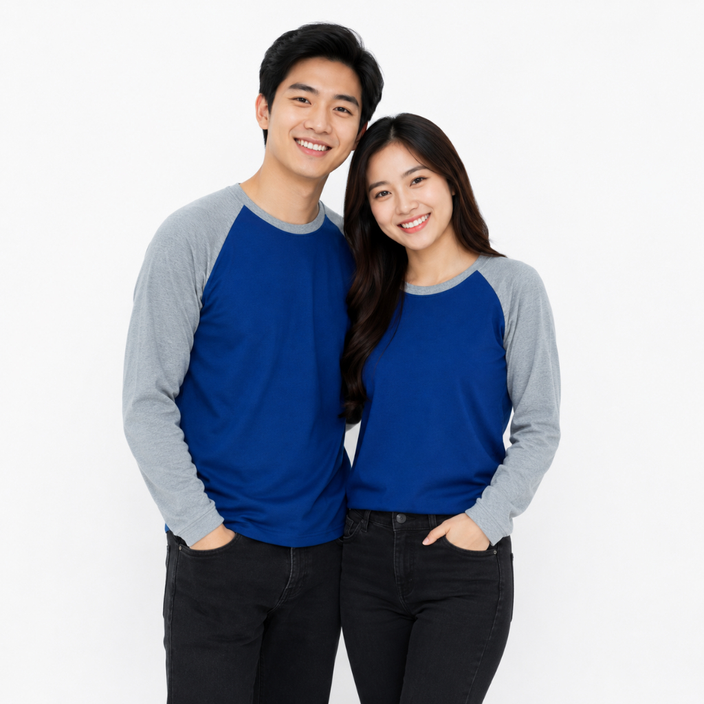 Kaos RAGLAN BIRU BENHUR lengan panjang - Raglan Polos pria - WINSTAR POLOS - KAOS RAGLAN PRIA - KAOS