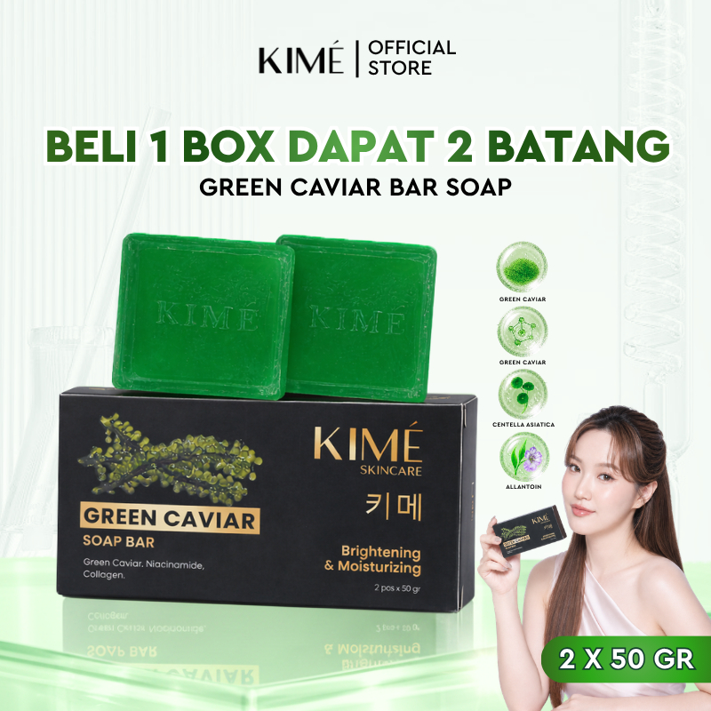 [1 BOX GET 2 BATANG] KIME Green Caviar Soap Bar – Sabun Pencerah Tubuh Eksfoliasi Kulit Muka Glowing