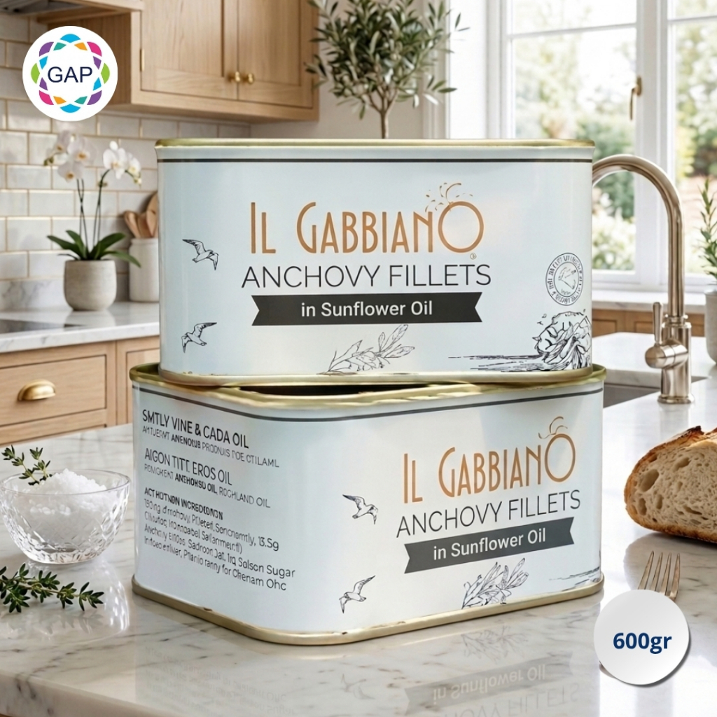 IL GABBIANO Anchovy Fillets in Sunflower Oil 600gr - Fillet Ikan Teri Anchovy dalam Minyak Bunga Mat