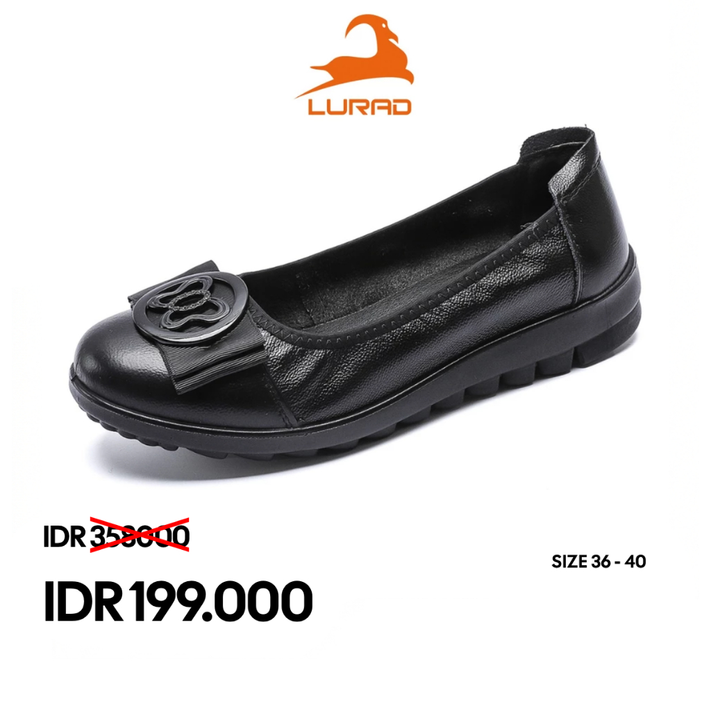 LURAD Sepatu Wanita Flat Slip On Kulit Sepatu Ballerina Cewek Cantik Kuliah Kerja Santai Kualitas Ke