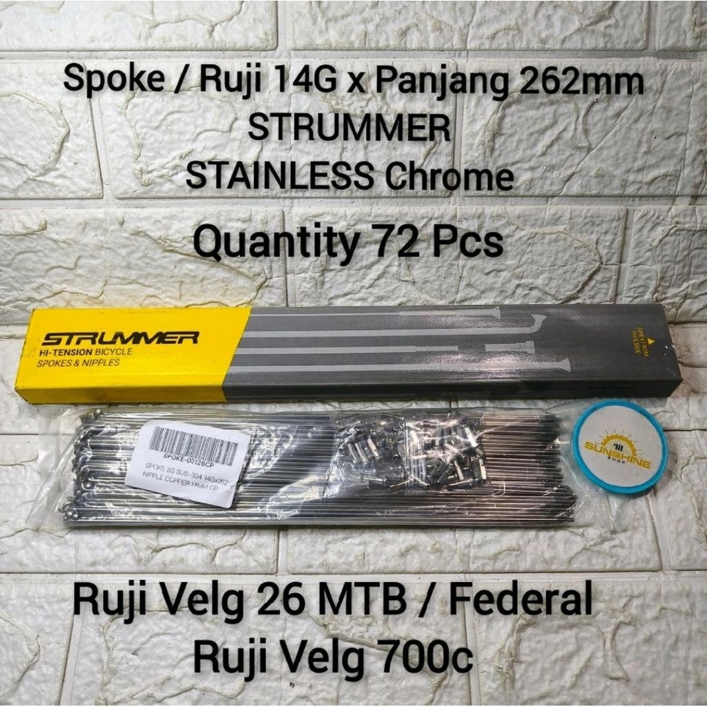 Spoke Ruji Jari 262 STRUMMER Stainless Chrome 14G x 262mm Rims 26 MTB Federal Velg Datar dan Rim Roa